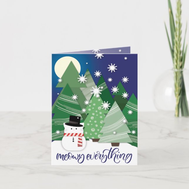 Carte de vacances de chat de neige tout mignon Meo (Devant)