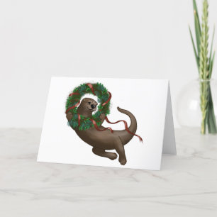 Carte de vacances de la couronne de Noël Otter