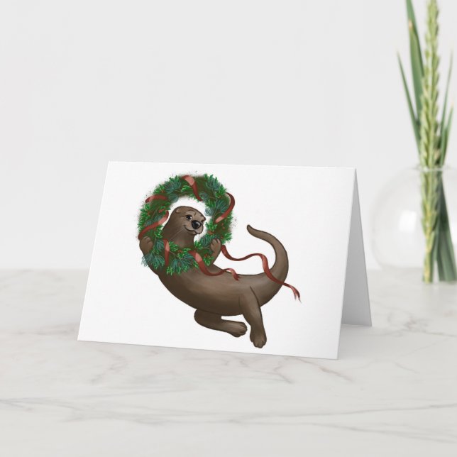 Carte de vacances de la couronne de Noël Otter (Devant)