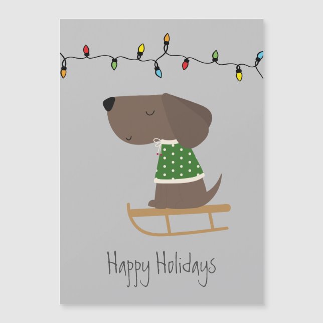 Carte de vacances de mignon chien sur traîneau (Devant)