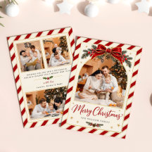 Carte de vacances de Noël à rayures de bonbon roug
