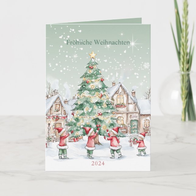 Carte de vacances de Noël allemand Tree Snowouses  (Devant)
