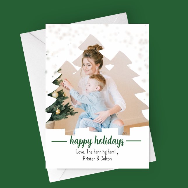 Carte de vacances de Noël Arbre coupé (Happy Holidays Tree Cut Out Family Photo Card)