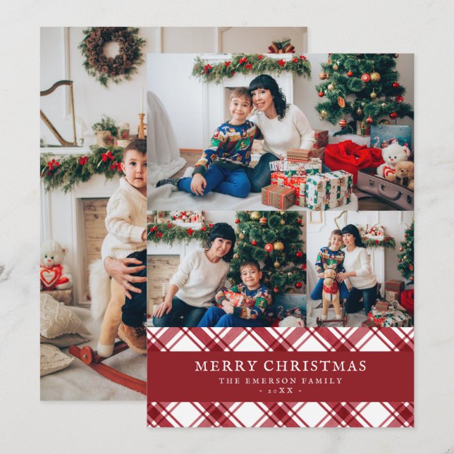 Carte de vacances de Noël avec photo rouge (Devant / Derrière)