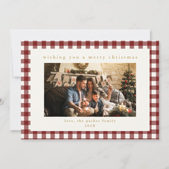 Carte de vacances de Noël de Maroon Plaid (Devant)