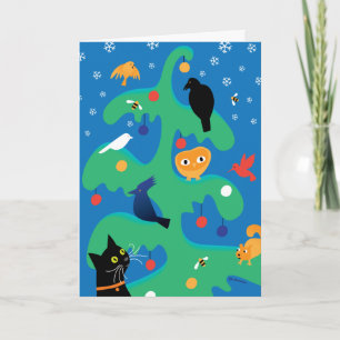 Carte de vacances de Noël d'oiseau de chat