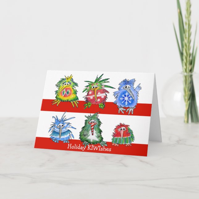 Carte de vacances de Noël d'oiseaux de kiwi (Devant)