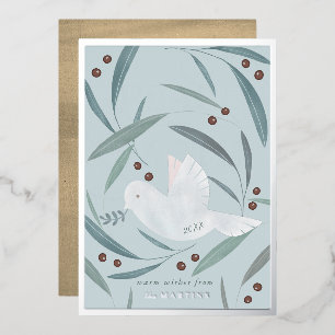 Carte de vacances de Noël Dove Blue Silver Foil Pe