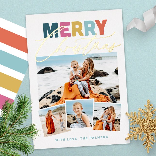Carte de vacances de Noël en collage de script en  (Créateur téléchargé)