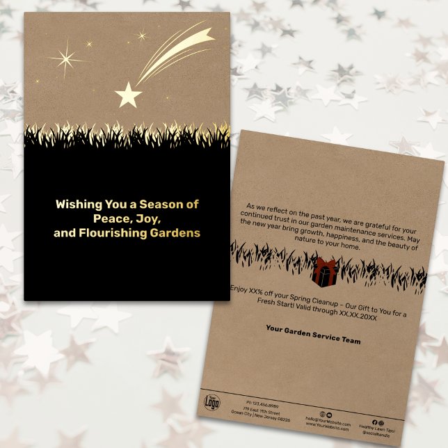 Carte de vacances de Noël Foil de Noël payante (Elegant Landscaping Christmas Foil Business Holiday Card - Shooting Star)