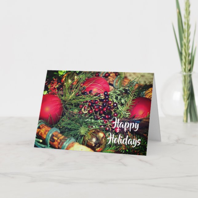 Carte De Vacances De Noël Ornements Et Berries (Devant)