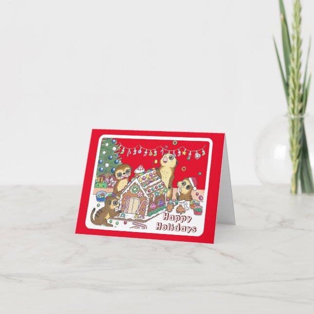 Carte de vacances de Noël pliée Meerkats (Devant)