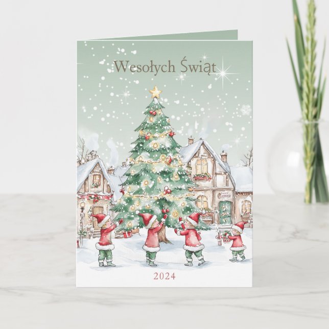 Carte de vacances de Noël polonais Tree Snowouses  (Devant)