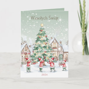 Carte de vacances de Noël polonais Tree Snowouses 