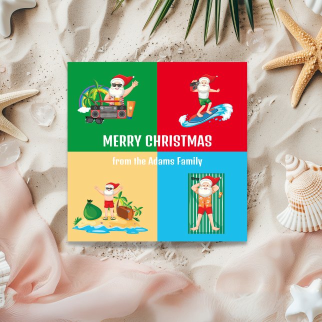 Carte de vacances de Noël Santa à la plage (Santa at the Beach Christmas Card)