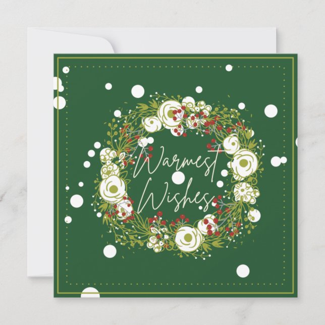 Carte de vacances de Noël verte aux baies florales (Devant)