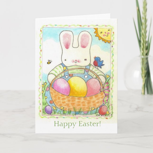 Carte de vacances de Pâques Lapin de panier (Devant)