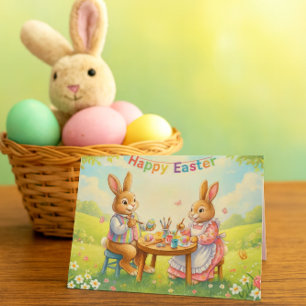 Carte de vacances de Pâques Lapins de Pâques color
