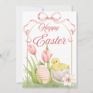 Carte de vacances de Pâques Poussin et Tulipes