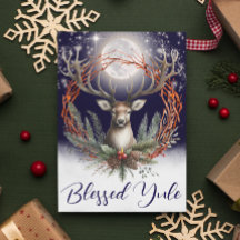 Carte de vacances de Yule Winter Solstice Stag