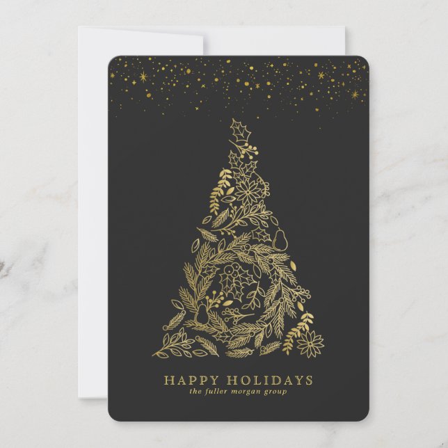 Carte de vacances d'entreprise Gold Tree dorée (Devant)