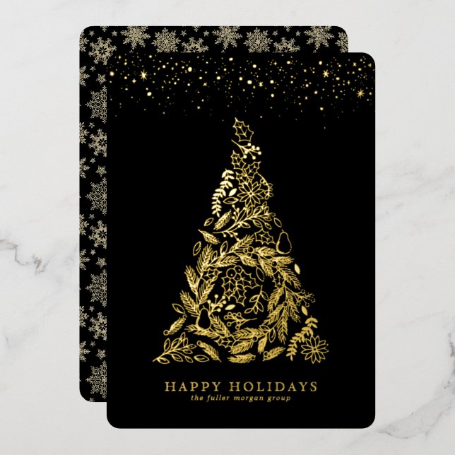 Carte de vacances d'entreprise Gold Tree dorée (Recto/Verso)