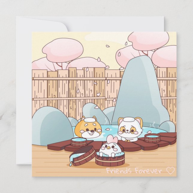 Carte de vacances des amis Kawaii (Devant)