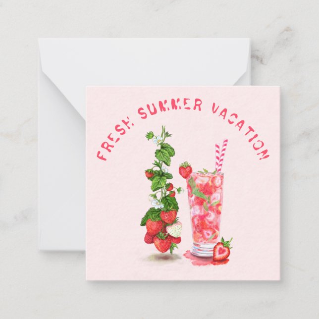 Carte de vacances d'été fraîche Fraise Boisson (Devant)