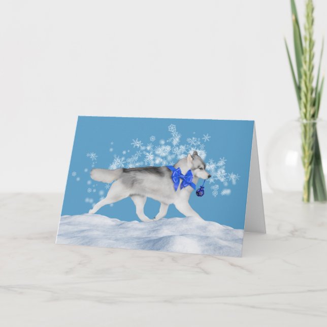 Carte de vacances d'hiver de chien de traîneau (Devant)