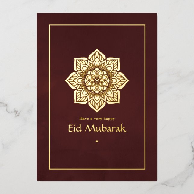 Carte de vacances Eid Moubarak Bourgogne et Gold F (Recto)