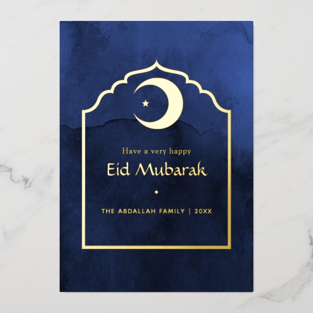 Carte de vacances Eid Moubarak Navy Blue and Gold  (Recto)