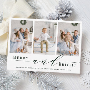 Carte de vacances élégante verte Merry & Bright 3 