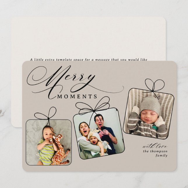 Carte de vacances en beige pour collage de photos  (Devant / Derrière)