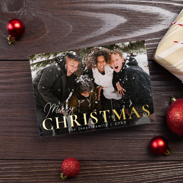Carte de vacances en foil « Joyeux Noël » avec pho (Créateur téléchargé)