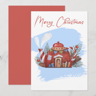 Carte de vacances en thé bleu Aquarelle de Noël