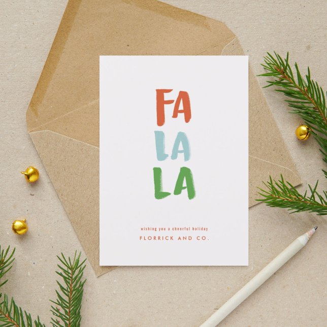 Carte de vacances Fa La La White (Festive hand-lettered Fa La La holiday card in classic Christmas colors.)