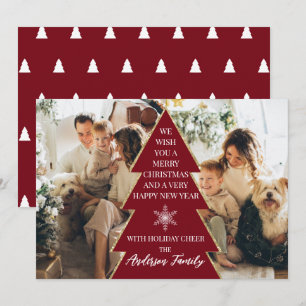 Carte de vacances festive avec arbre de Noël et ph