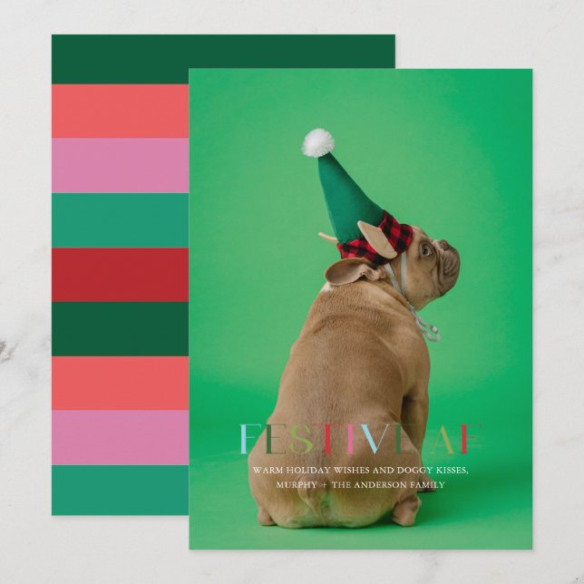 Carte de vacances festive avec photo de l'animal d (Devant / Derrière)