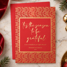 Carte de vacances festive rouge en feuille d'or po