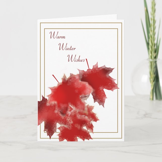 Carte de vacances Feuille rouge neige (Devant)