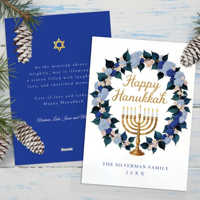 Carte de vacances Floral Menorah Hanoukka (Happy Hanukkah Card)