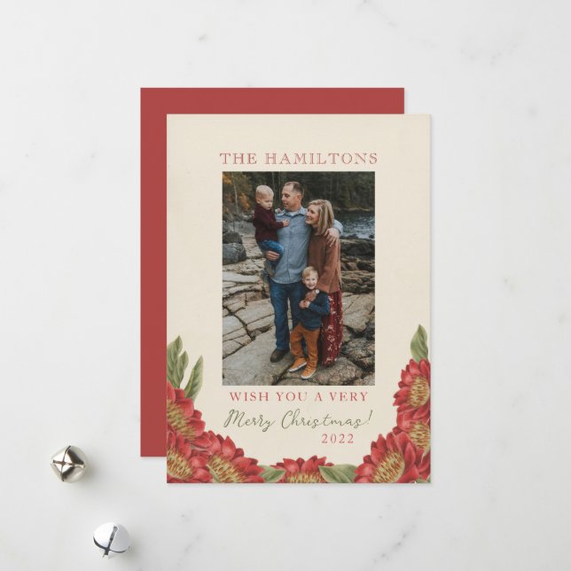 Carte de vacances florale rouge (Devant/Arrière en situation)