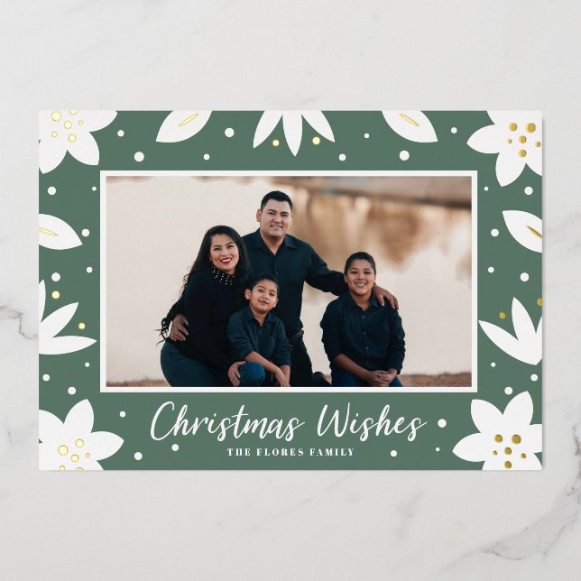 Carte de vacances Foil de Noël Floral (Recto)