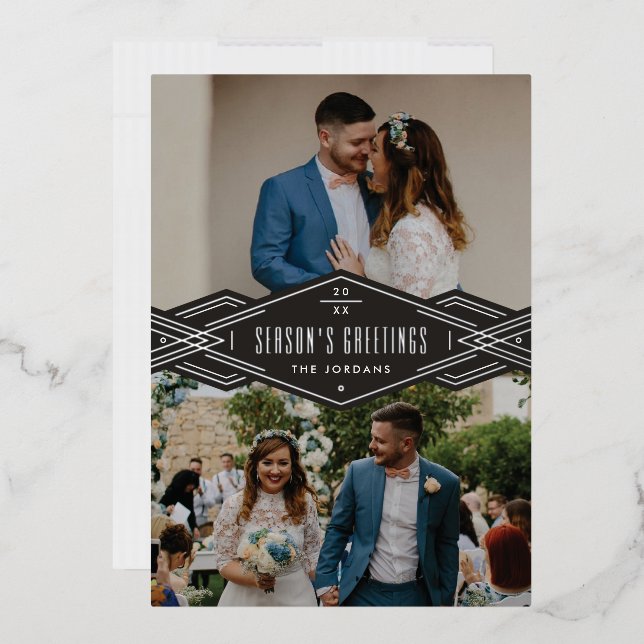 Carte de vacances Foil Deco Band 2 photos - Noir (Enveloppe)