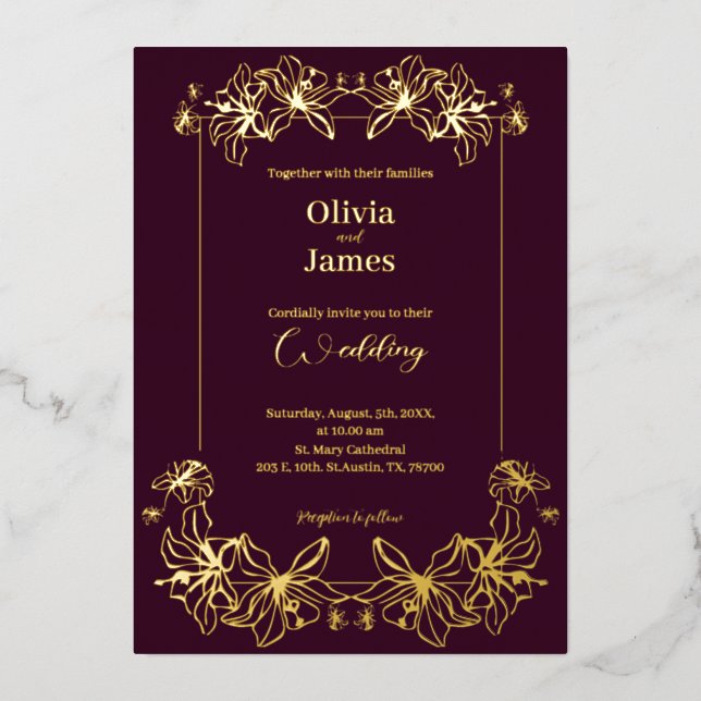 Carte de vacances Foil en or faire-part de mariage (Recto)