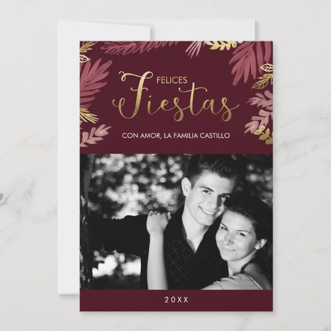 Carte de vacances Gold et Bourgogne Felices Fiesta (Devant)
