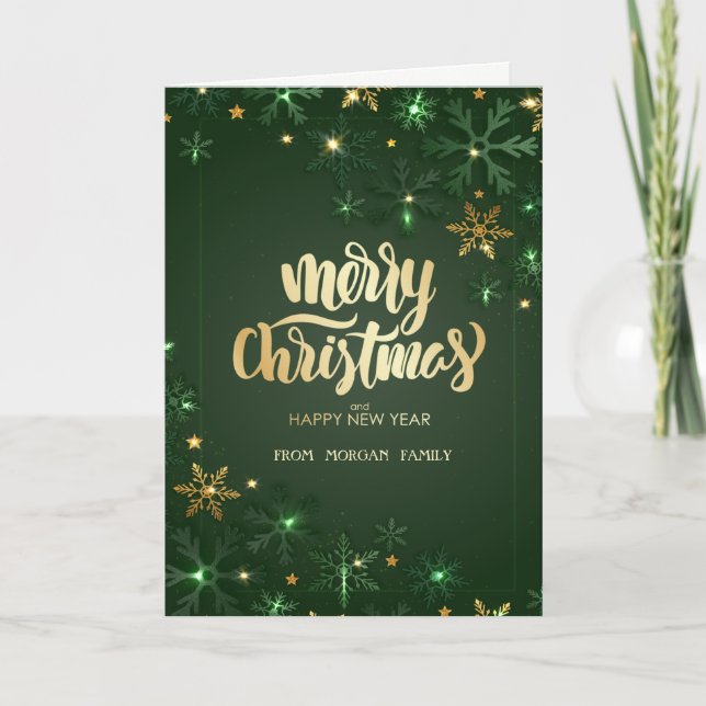 Carte de vacances Gold Green Snowflakes (Devant)