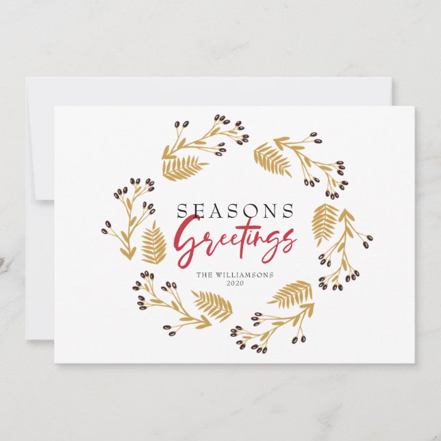 Carte de vacances Gold Holly Joyeuses Fêtes (Devant)