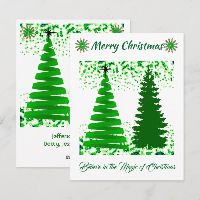 Carte de vacances Green Joyeux Arbres de Noël (Devant / Derrière)