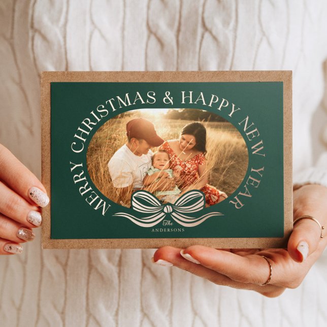 Carte de vacances Green Joyeux Noël Bow Bronze Foi (Créateur téléchargé)